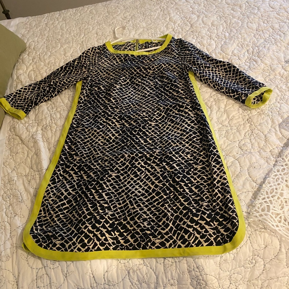 Alice & Trixie dress, black print w lime green trim.  Sz S